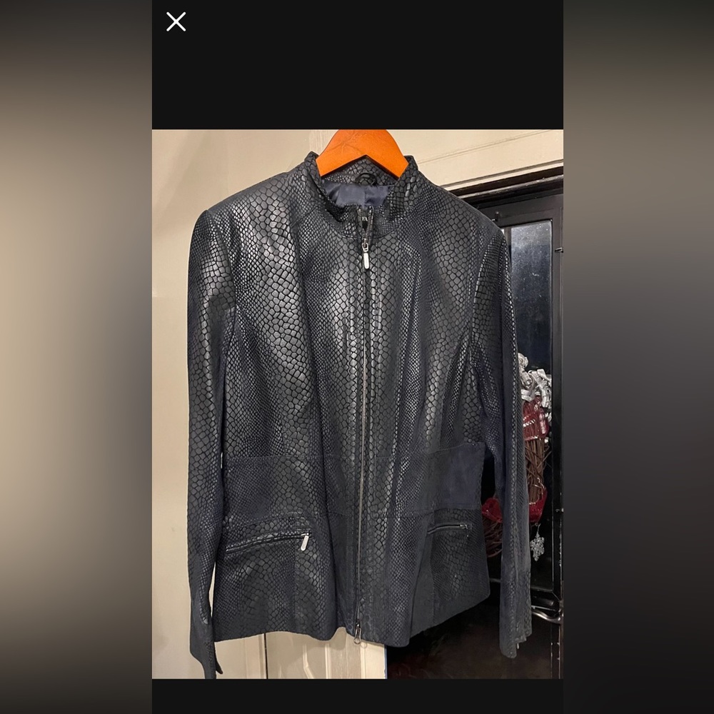 Navy Leather Jacket
